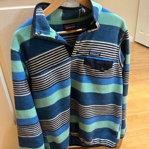 Patagonia Women’s Zip Up Sweater - Blue and Green Striped Pullover